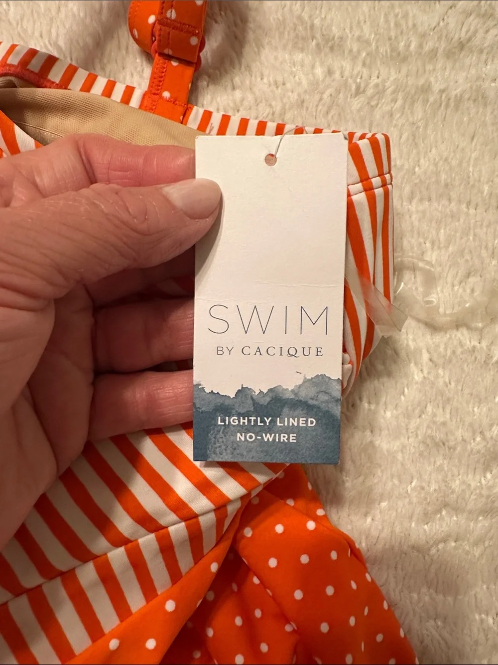 New With Tags Cacique Orange and White Polka Dot & Stripe Tankini Top Size 14